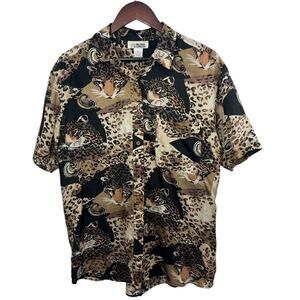 Vtg Print 100% Silk Animal Print Cheetah Blouse Medium Brown Women’s Safari